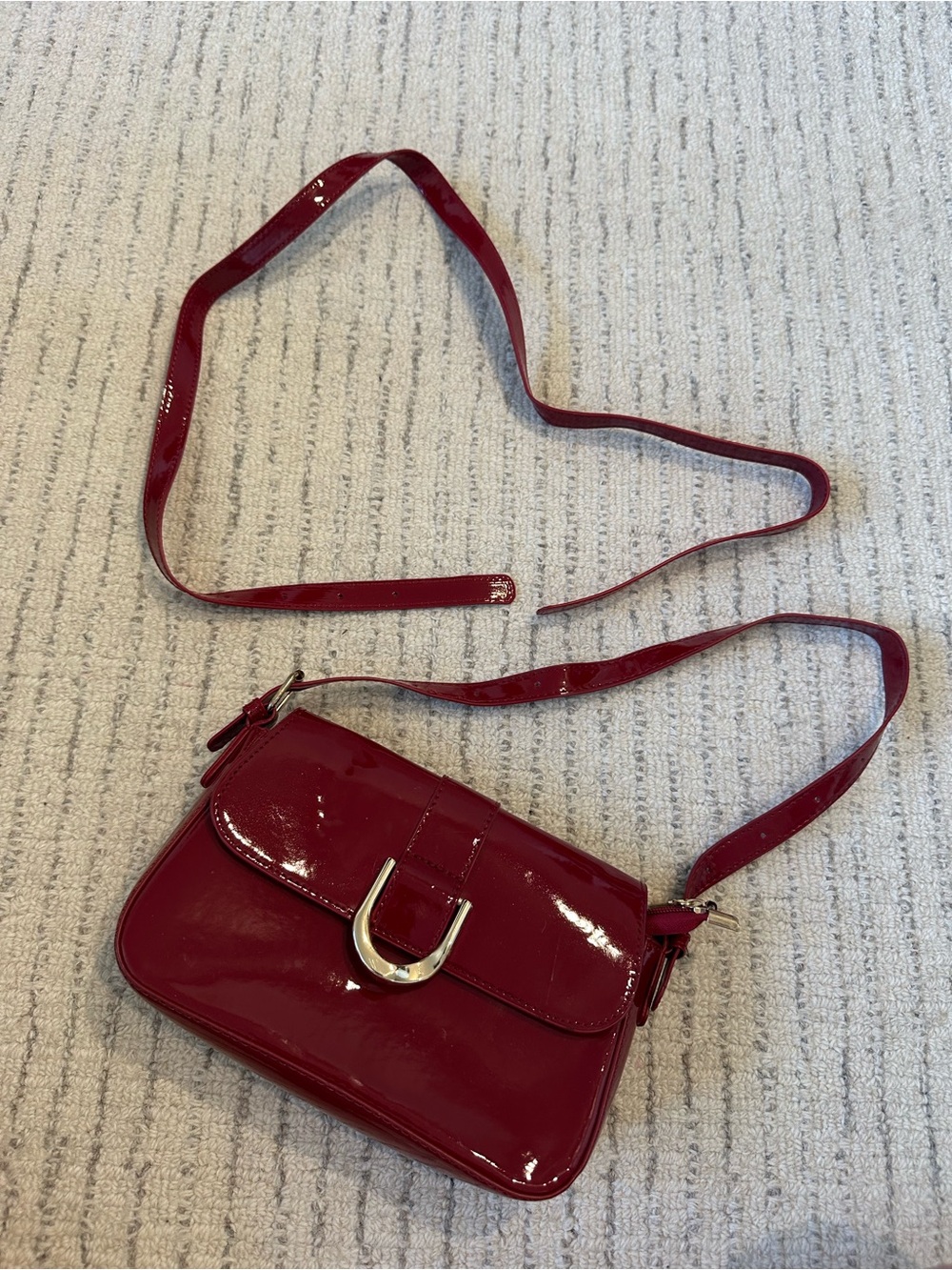 Patent Leather Crossbody Bag in Deep Burgundy